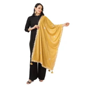 Women's Velvet Gotta Patti Dupatta (Yellow, Length: 2.25 to 2.50 Mtr)
