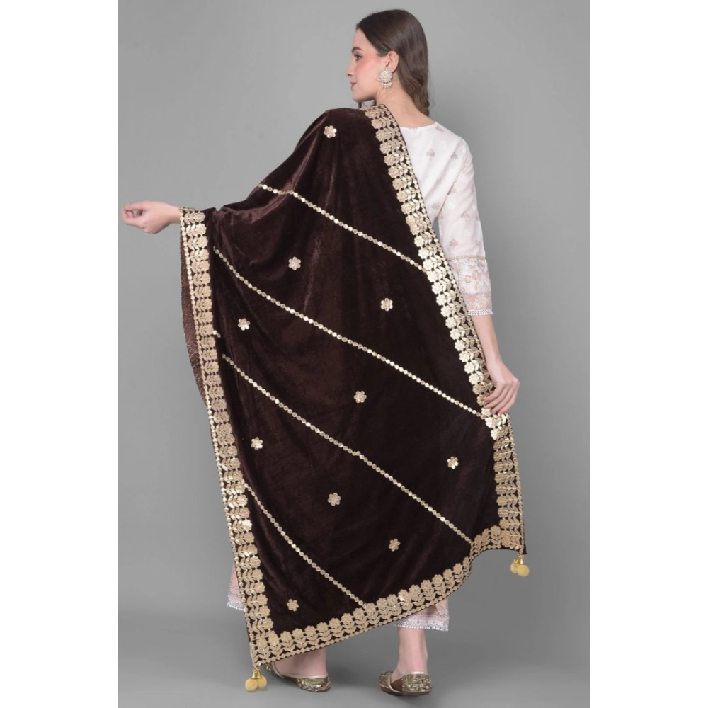 Women's Velvet Gotta Patti Dupatta (Brown, Length: 2.25 to 2.50 Mtr) - Image 2