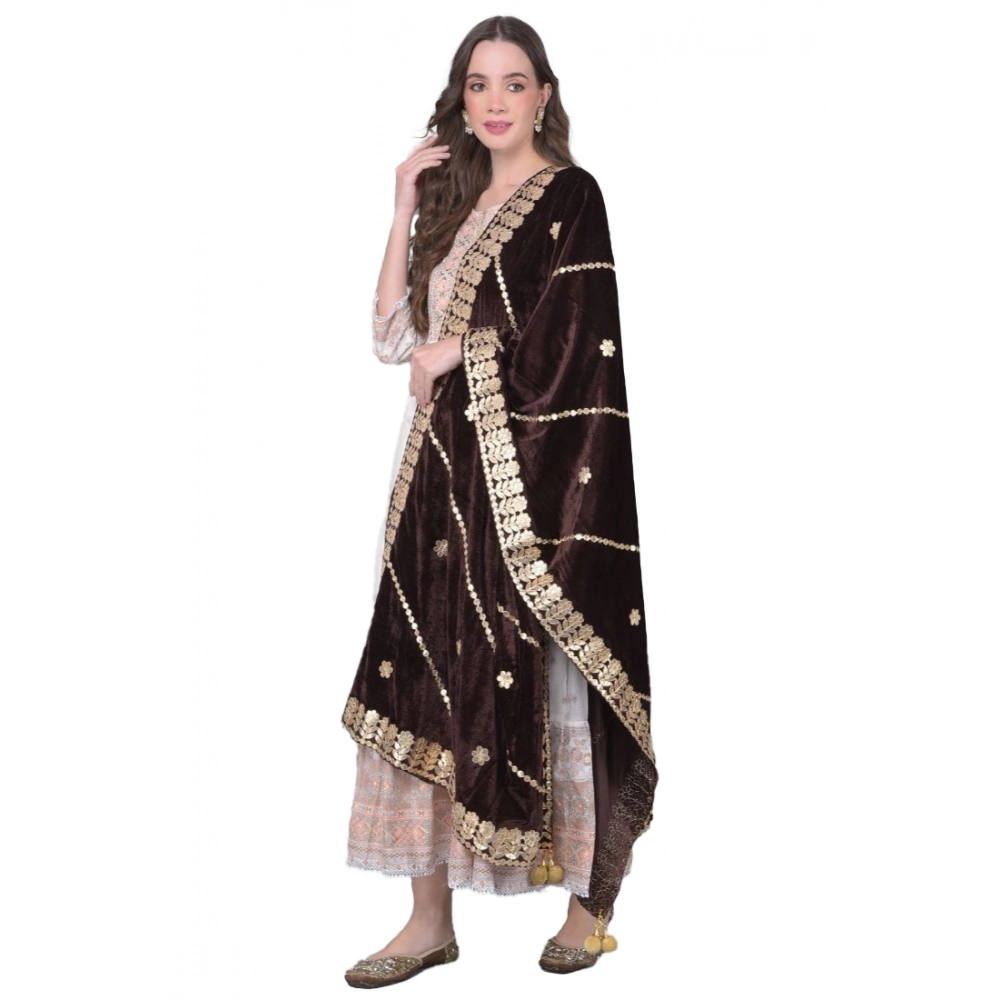 Women's Velvet Gotta Patti Dupatta (Brown, Length: 2.25 to 2.50 Mtr)