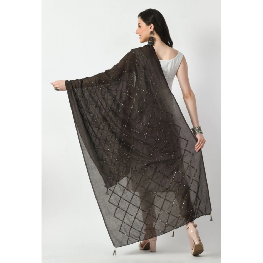 Women's Chanderi Self Design Dupatta (Dark Browm, Length: Free Size) - Image 2