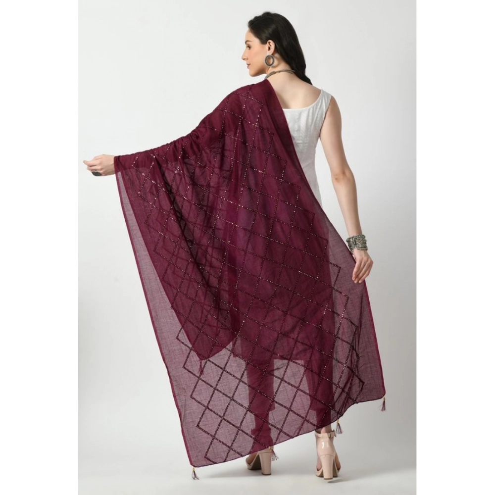 Women's Chanderi Self Design Dupatta (Wine, Length: Free Size) - Image 2