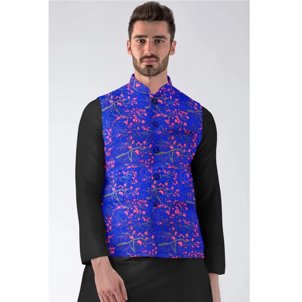 Men's Jacquard Printed Full Sleeve Waistcoat (Blue) - Image 4