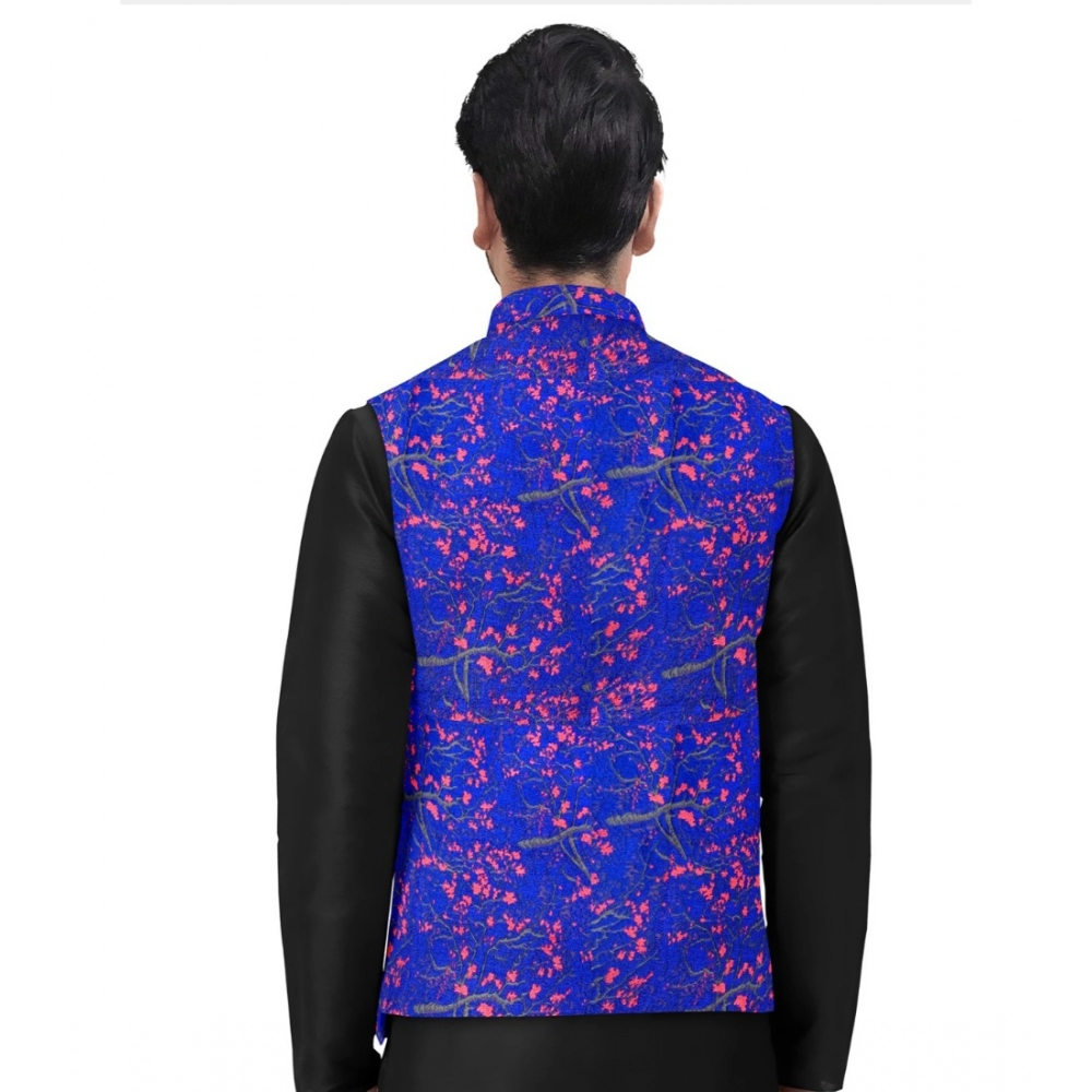 Men's Jacquard Printed Full Sleeve Waistcoat (Blue) - Image 2