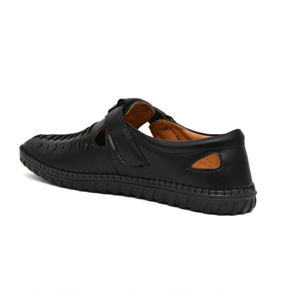 Men's Faux Leather Sandal (Black) - Image 4