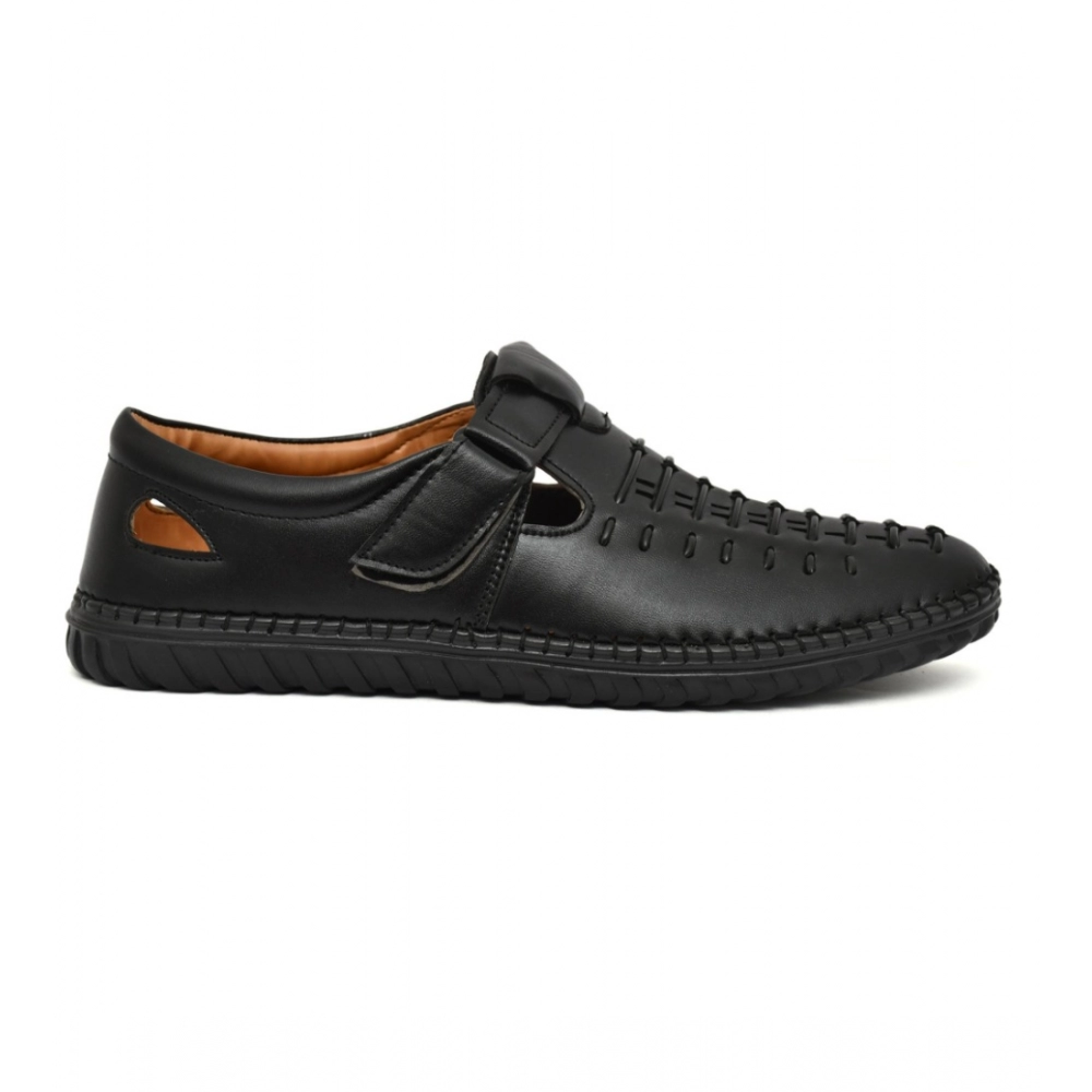 Men's Faux Leather Sandal (Black) - Image 2