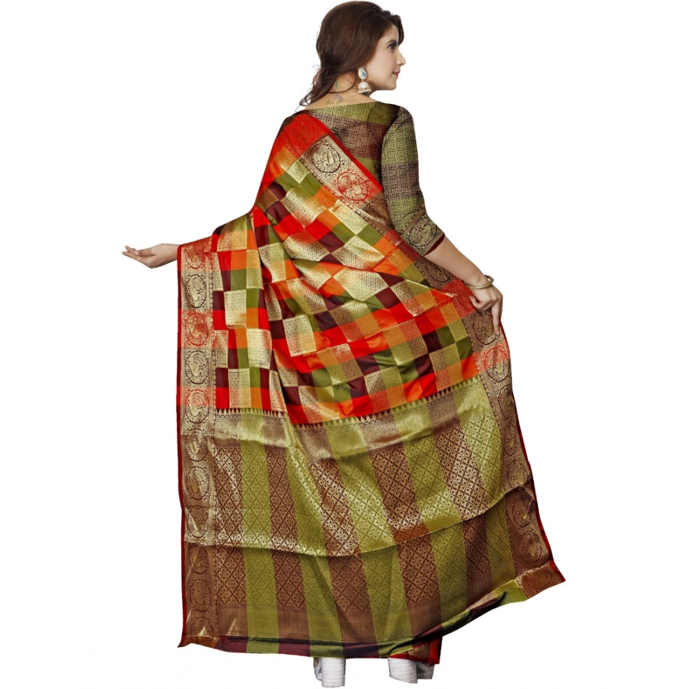 Women's Jacquard Woven Saree With Unstitched Blouse 5.5Mtr (Multicolor) - Image 2