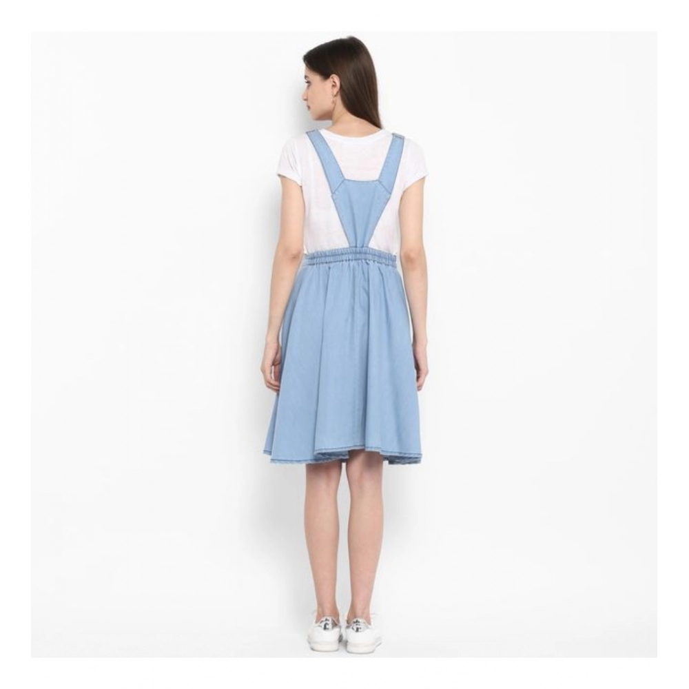 Women's Denim Solid Sleeveless Above Knee Dress (Blue) - Image 2