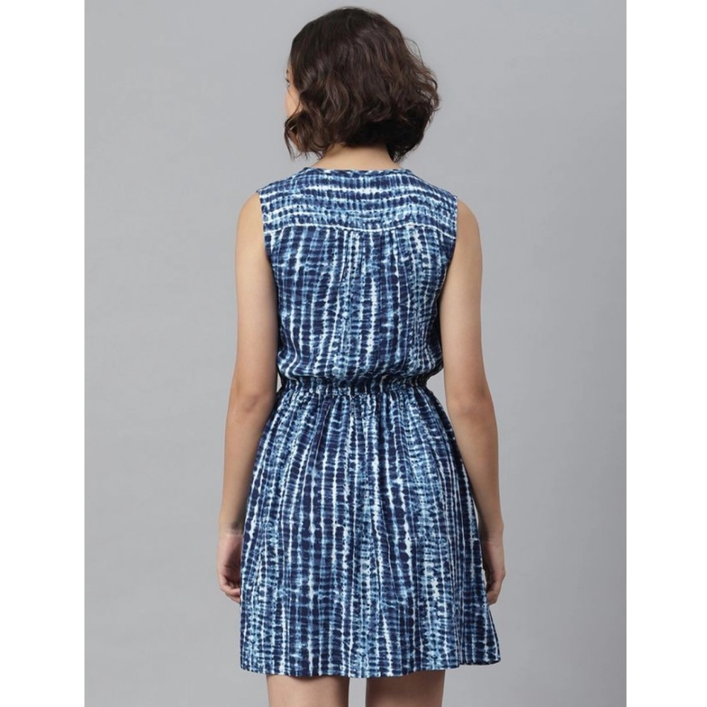 Women's Rayon Tie & Dye Sleeveless Above Knee Dress (Blue) - Image 2