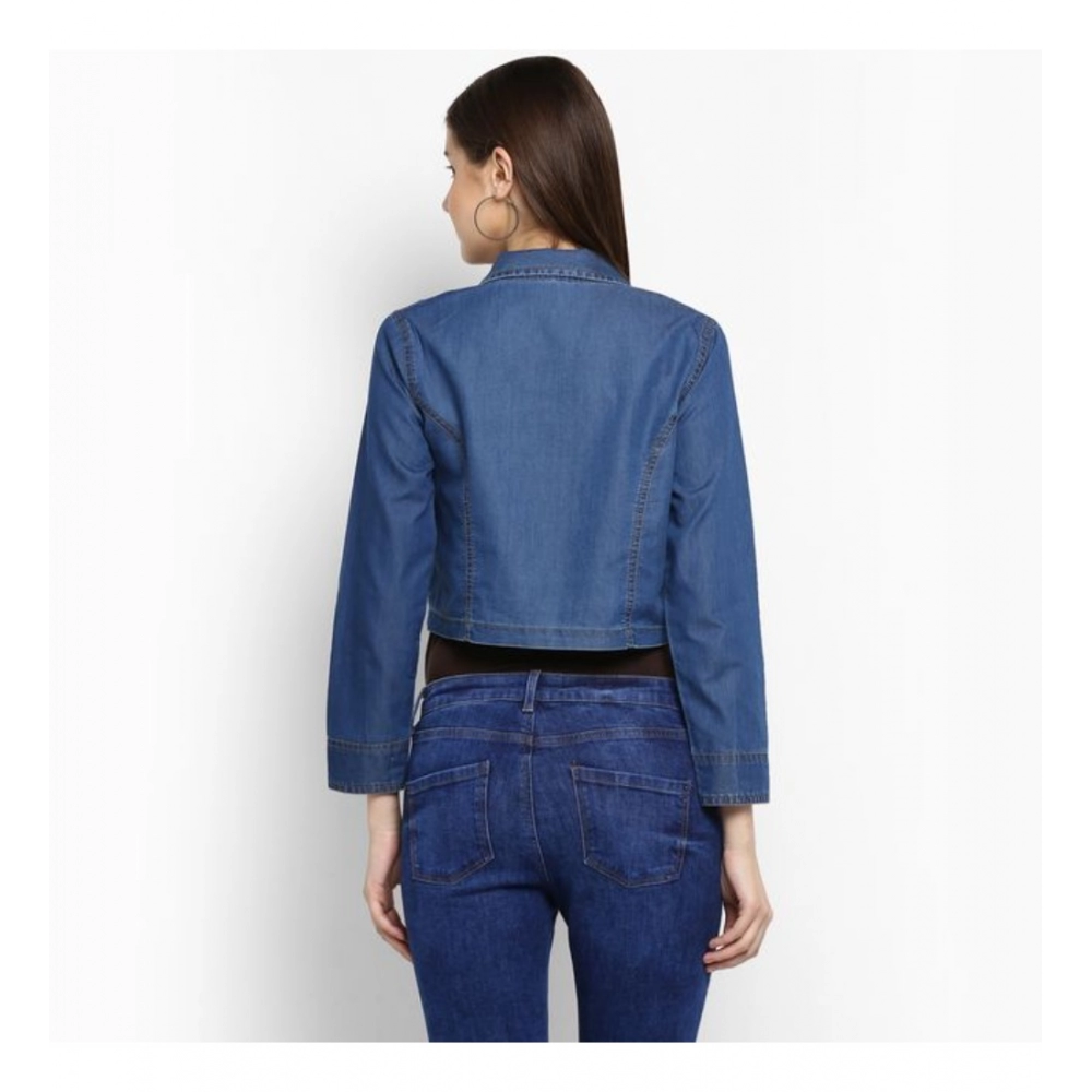 Women's Denim Pleated 3-4th Sleeves Shrug (Blue) - Image 2