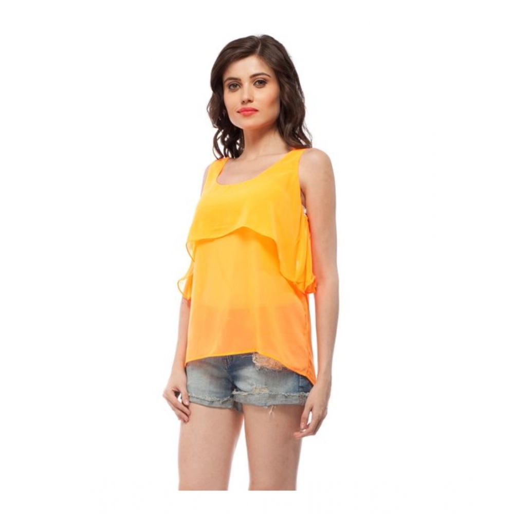 Women's Polyester Solid Sleeveless Regular Top (Orange) - Image 5