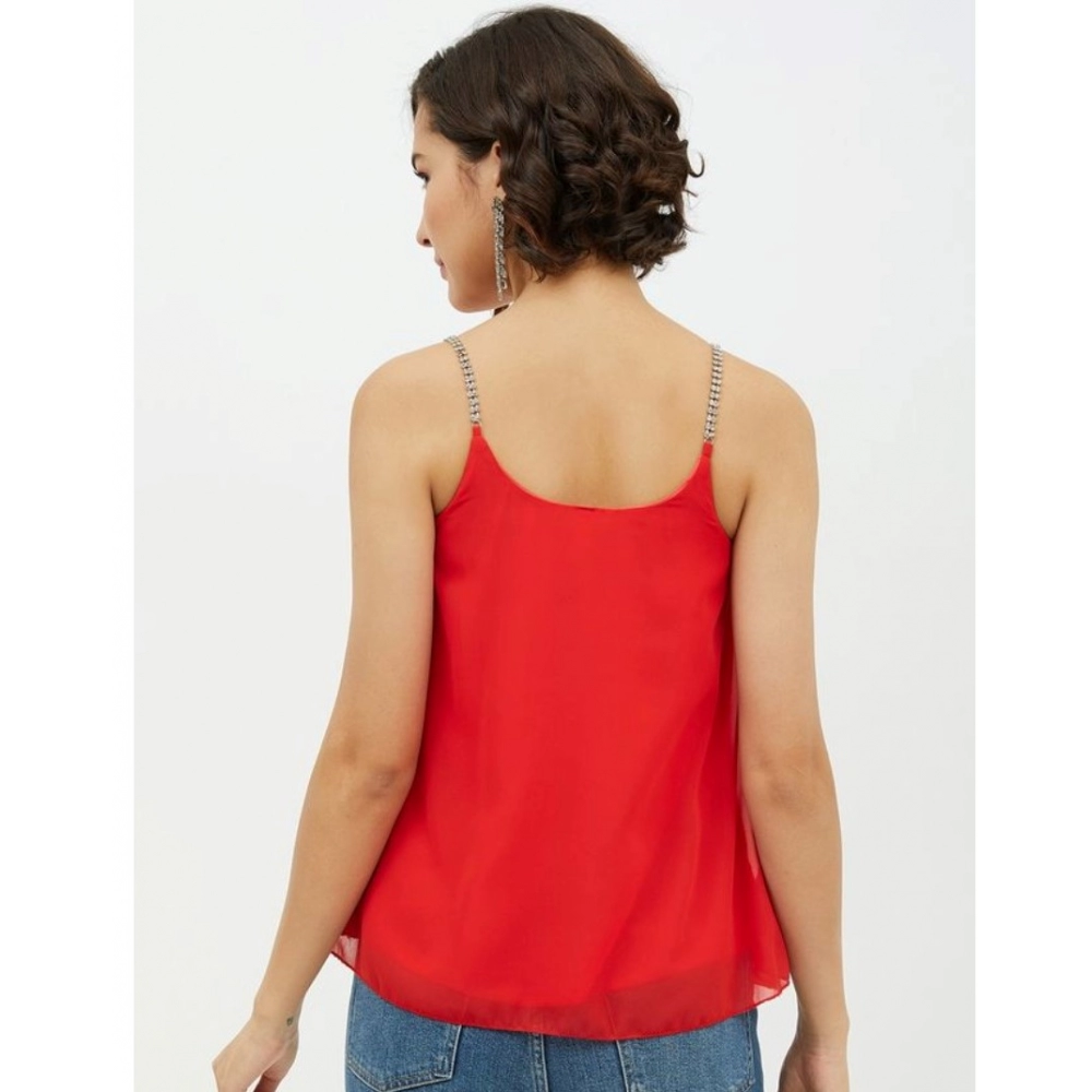 Women's Polyester Embellished Shoulder Straps Top (Red) - Image 2
