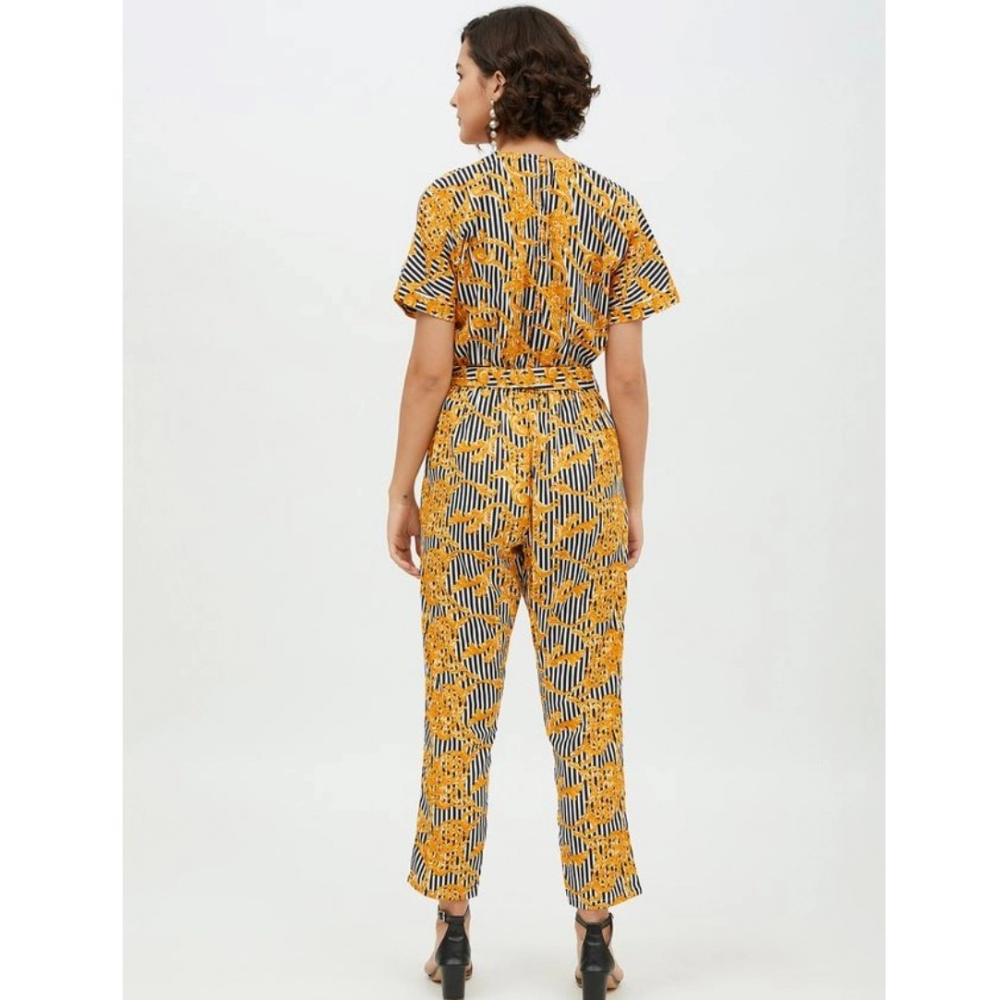 Women's Polyester Printed Half Sleeve Long Jumpsuit (Yellow) - Image 2