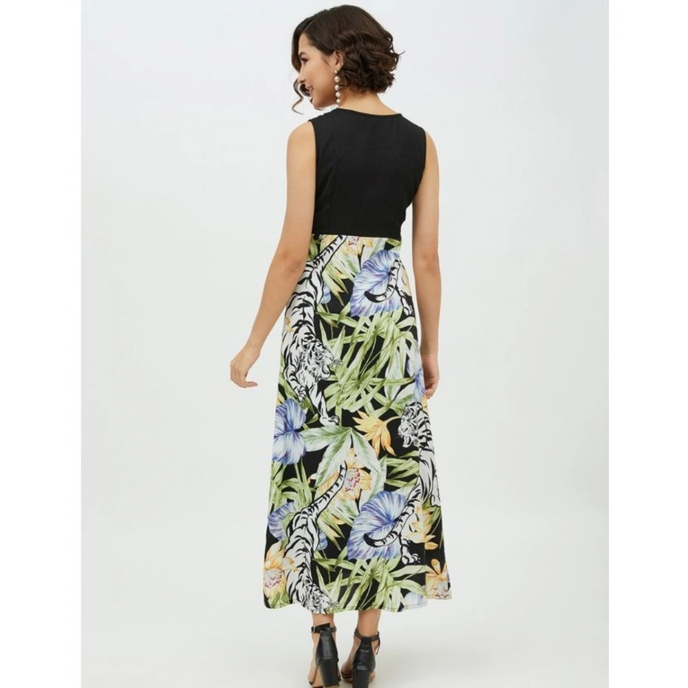 Women's Rayon Floral Sleeveless Calf-length Dress (Multicolor) - Image 2
