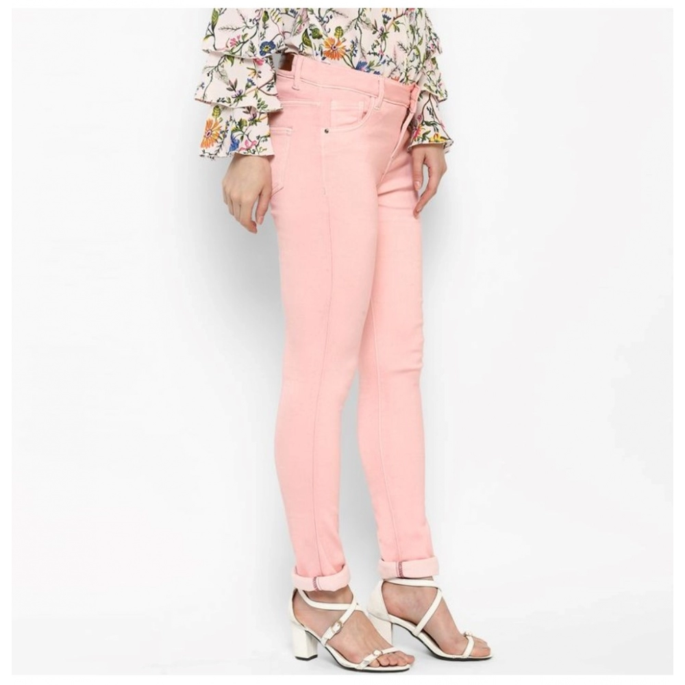 Women's Denim Solid Buttoned Jeans (Pink) - Image 5