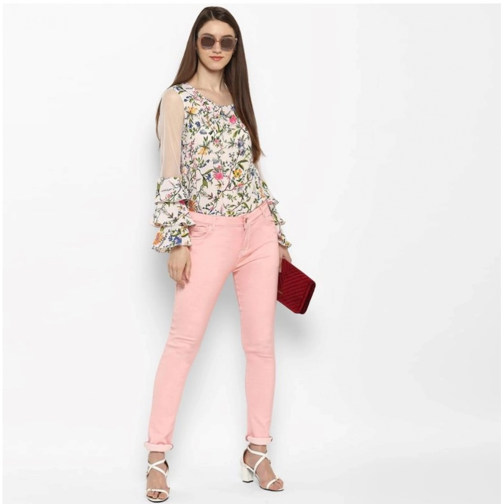 Women's Denim Solid Buttoned Jeans (Pink) - Image 3