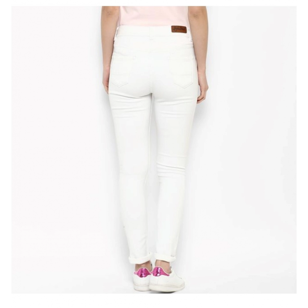 Women's Denim Solid Buttoned Jeans (White) - Image 2