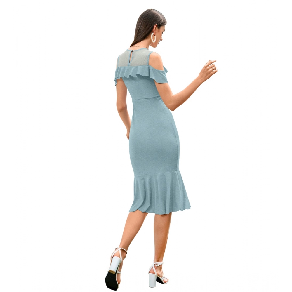 Women's Knitting stretchable Solid Round Neck Sleeveless Dress (Pista ) - Image 2