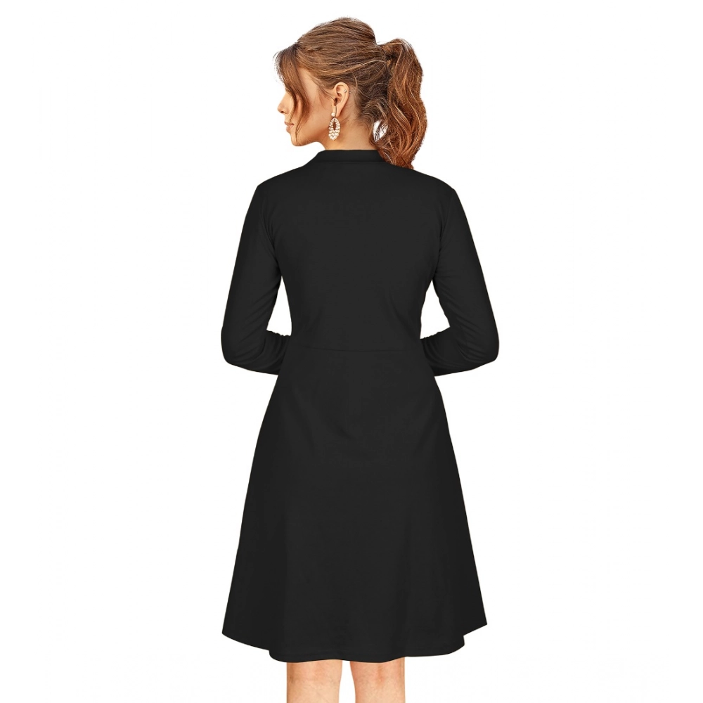 Women's Knitting stretchable Solid Round Neck Full Sleeve Dress (Black) - Image 2