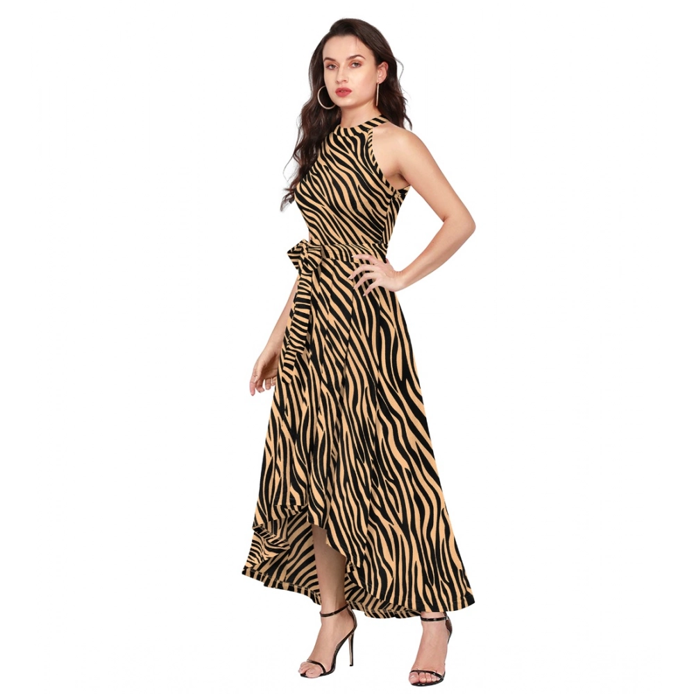 Women's Polyester Zebra Pattern Halter Neck Sleeveless Dress (Yellow) - Image 3