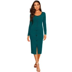 Women's Knitting stretchable Round Neck Full Sleeve Dress (Morpich )