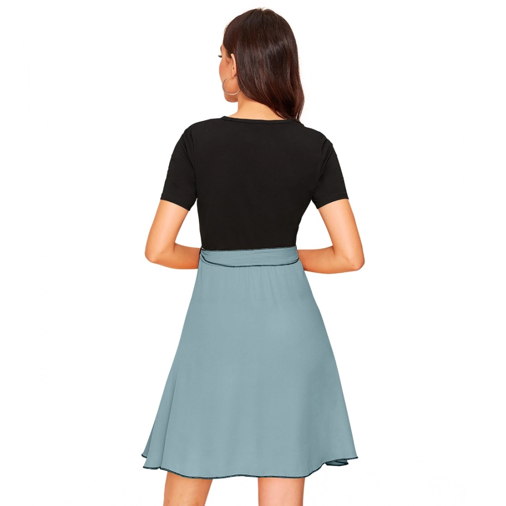 Women's Knitting stretchable Solid Round Neck Cap Sleeve Dress (Pista) - Image 2