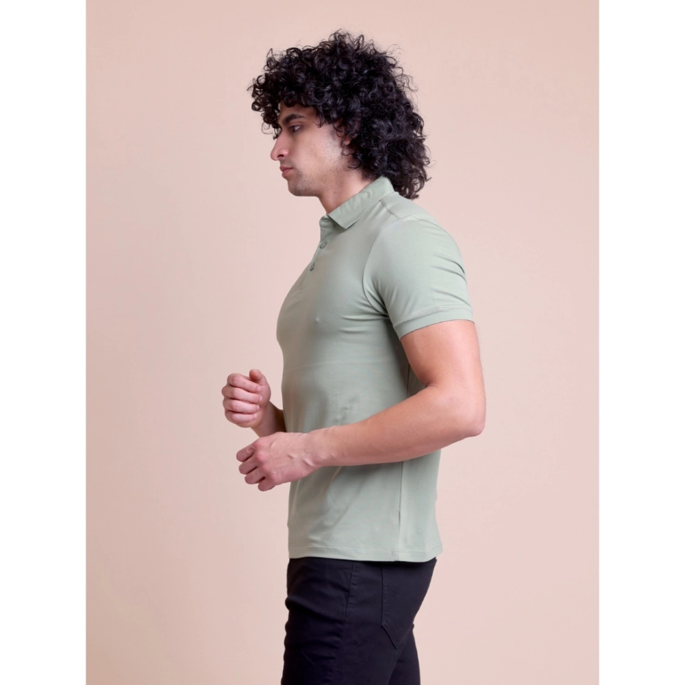 Men's Casual Cotton Solid Half Sleeve Polo Neck T-Shirt (Newsage) - Image 2