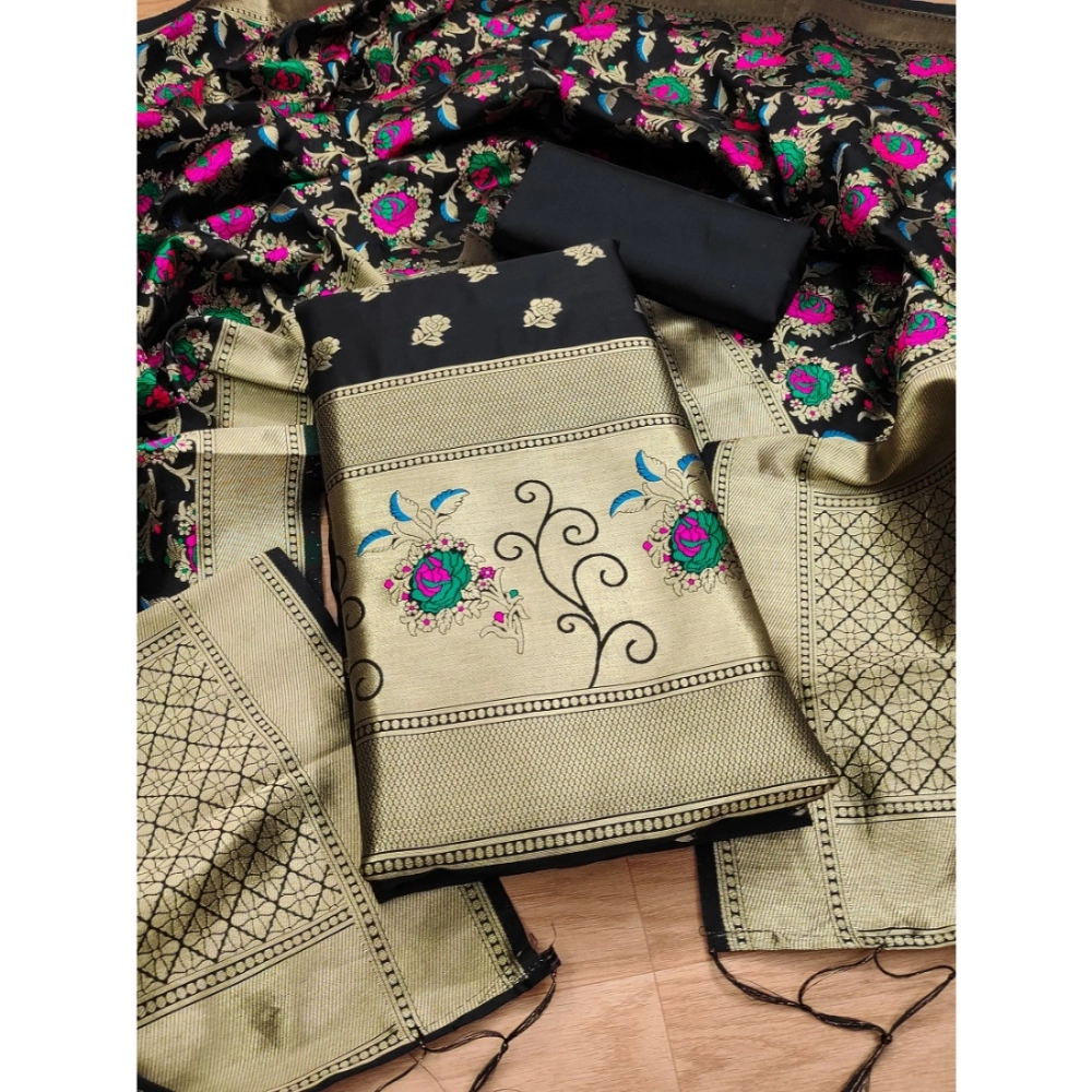 Women's Banarasi Silk Printed Unstitched Salwar Suit Material With Dupatta (Black, 3Mtrs) - Image 2