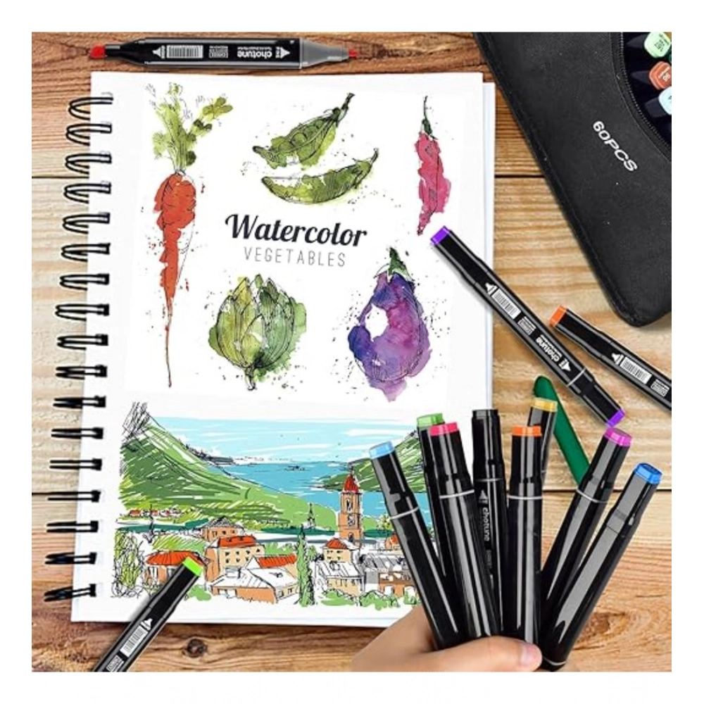 Plastic 60Pcs Colors Art Markers Sketch Pen Dual Tip Artist Art Marker (Multicolor ) - Image 4