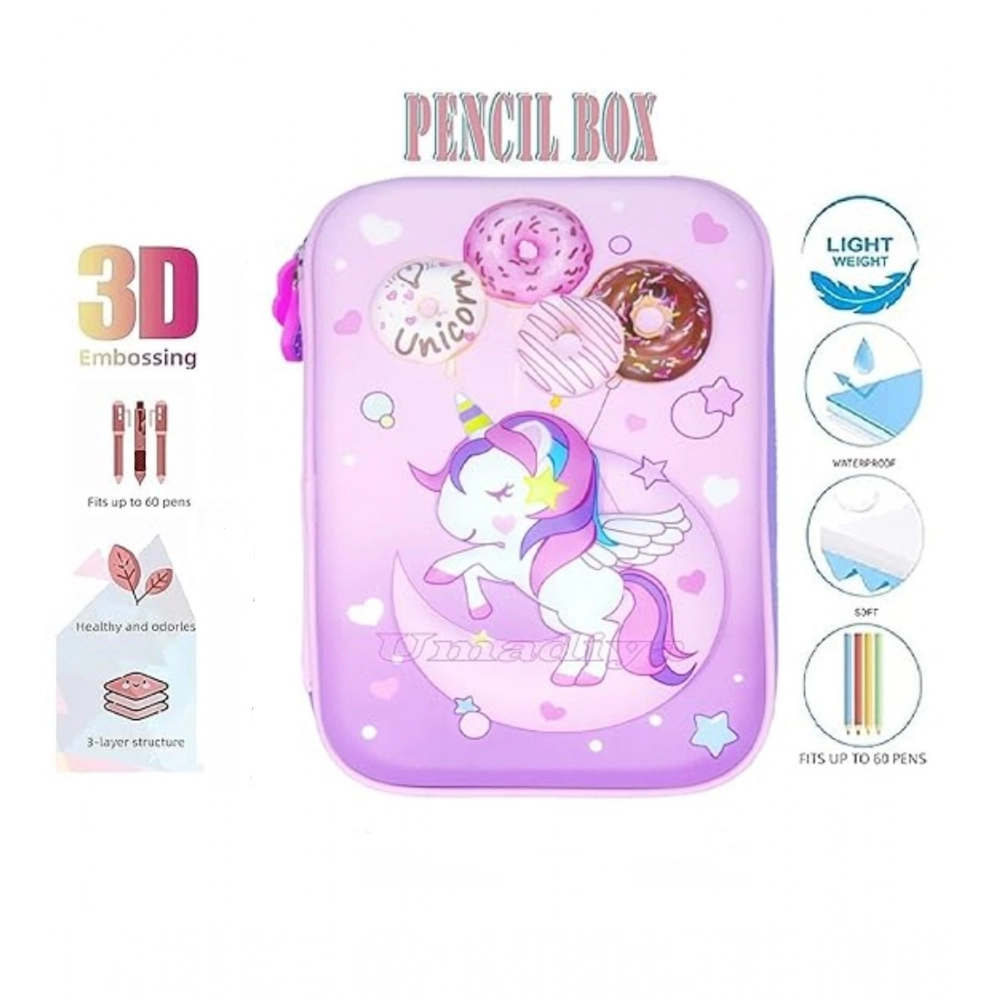 Plastic Unicorn Embossed Cover Pencil Pouch, Kids, Pencil Box (Multicolor ) - Image 2