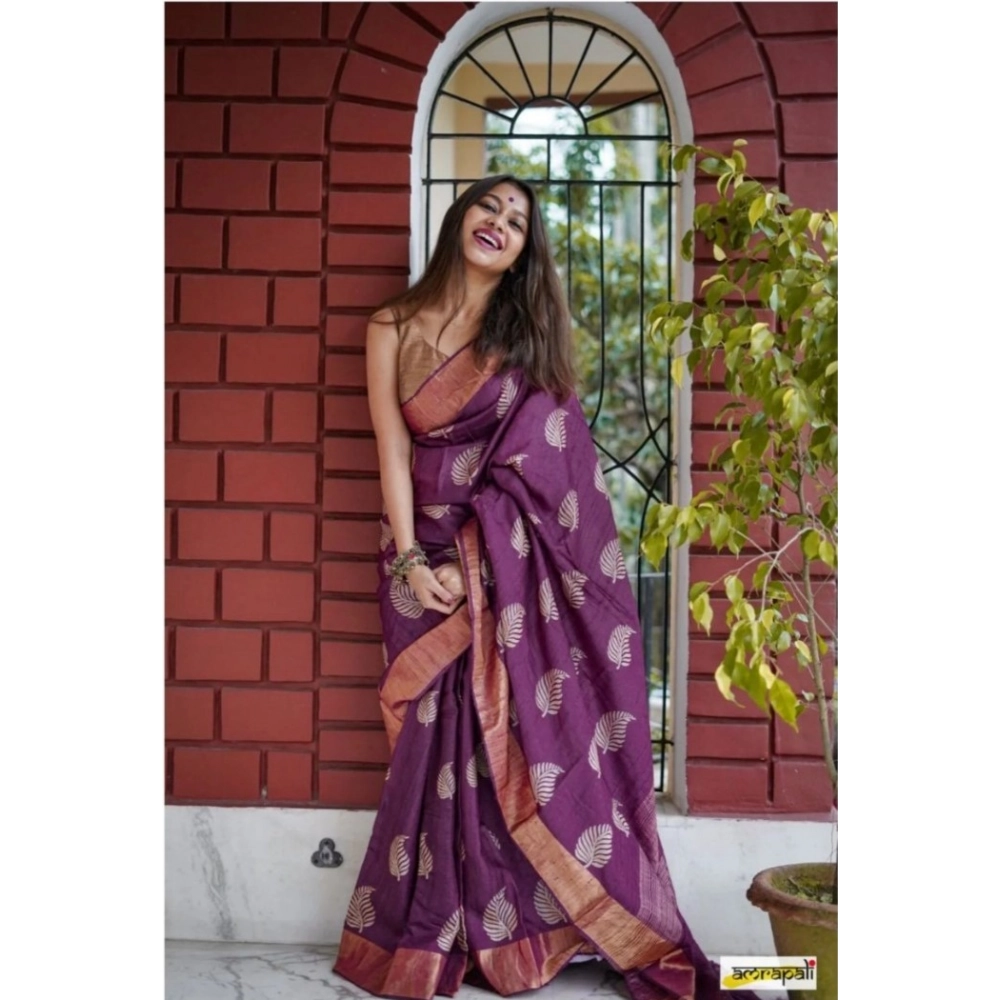 Women's Silk Printed Saree With Unstitched Blouse 5.5Mtr (Purple) - Image 2