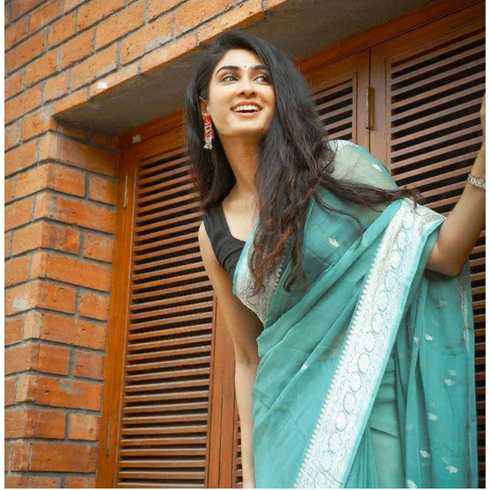 Women's Cotton Printed Saree With Unstitched Blouse 5.5Mtr (Sky Blue) - Image 3
