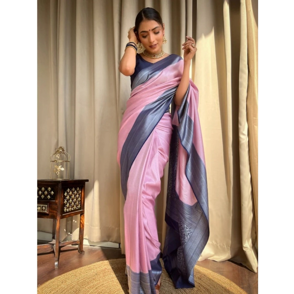 Women's Silk Printed Saree With Unstitched Blouse 5.5Mtr (Pink) - Image 3