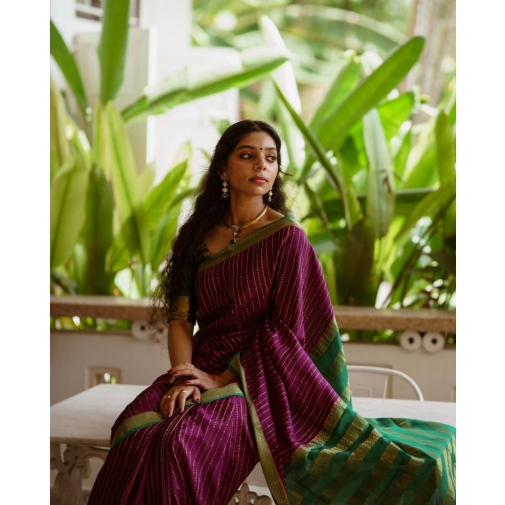 Women's Silk Printed Saree With Unstitched Blouse 5.5Mtr (Wine) - Image 2