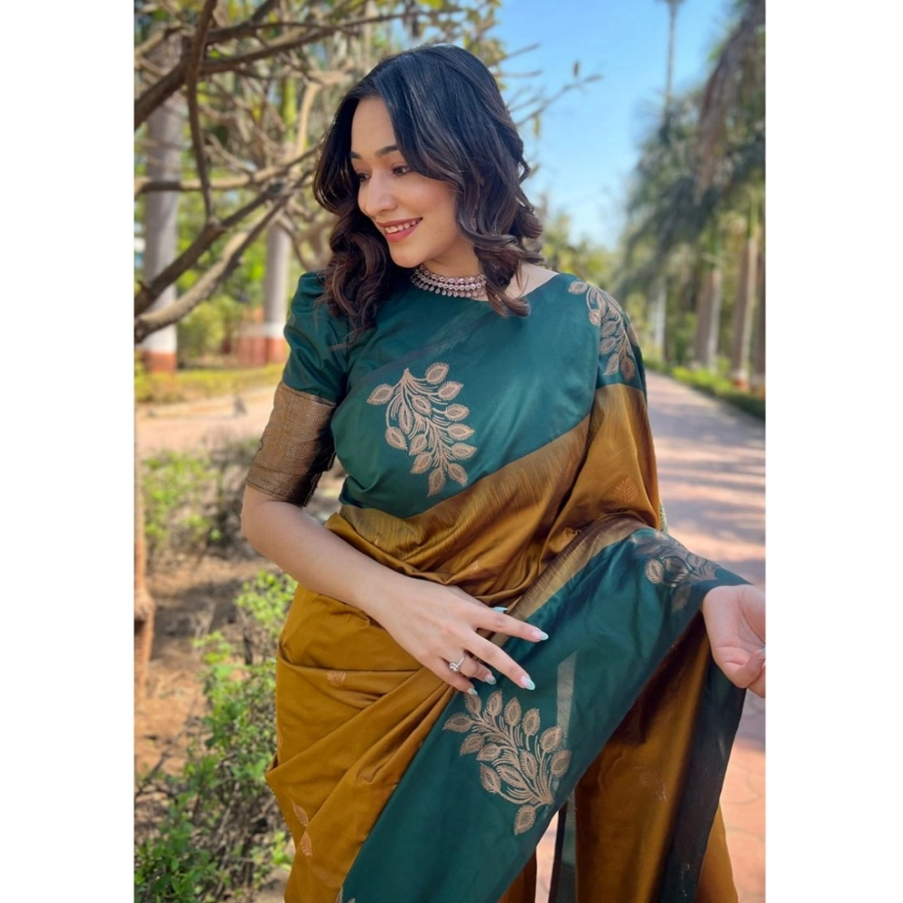 Women's Silk Printed Saree With Unstitched Blouse 5.5Mtr (Yellow) - Image 3