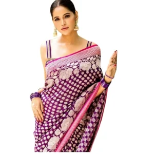 Women's Silk Printed Saree With Unstitched Blouse 5.5Mtr (Purple)