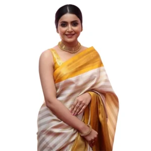 Women's Silk Printed Saree With Unstitched Blouse 5.5Mtr (Off White-Yellow)