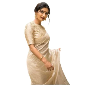 Women's Silk Printed Saree With Unstitched Blouse 5.5Mtr (Off White)