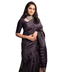 Women's Silk Printed Saree With Unstitched Blouse 5.5Mtr (Black)