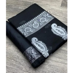 Women's Cotton Printed Saree With Unstitched Blouse 5.5Mtr (Black)