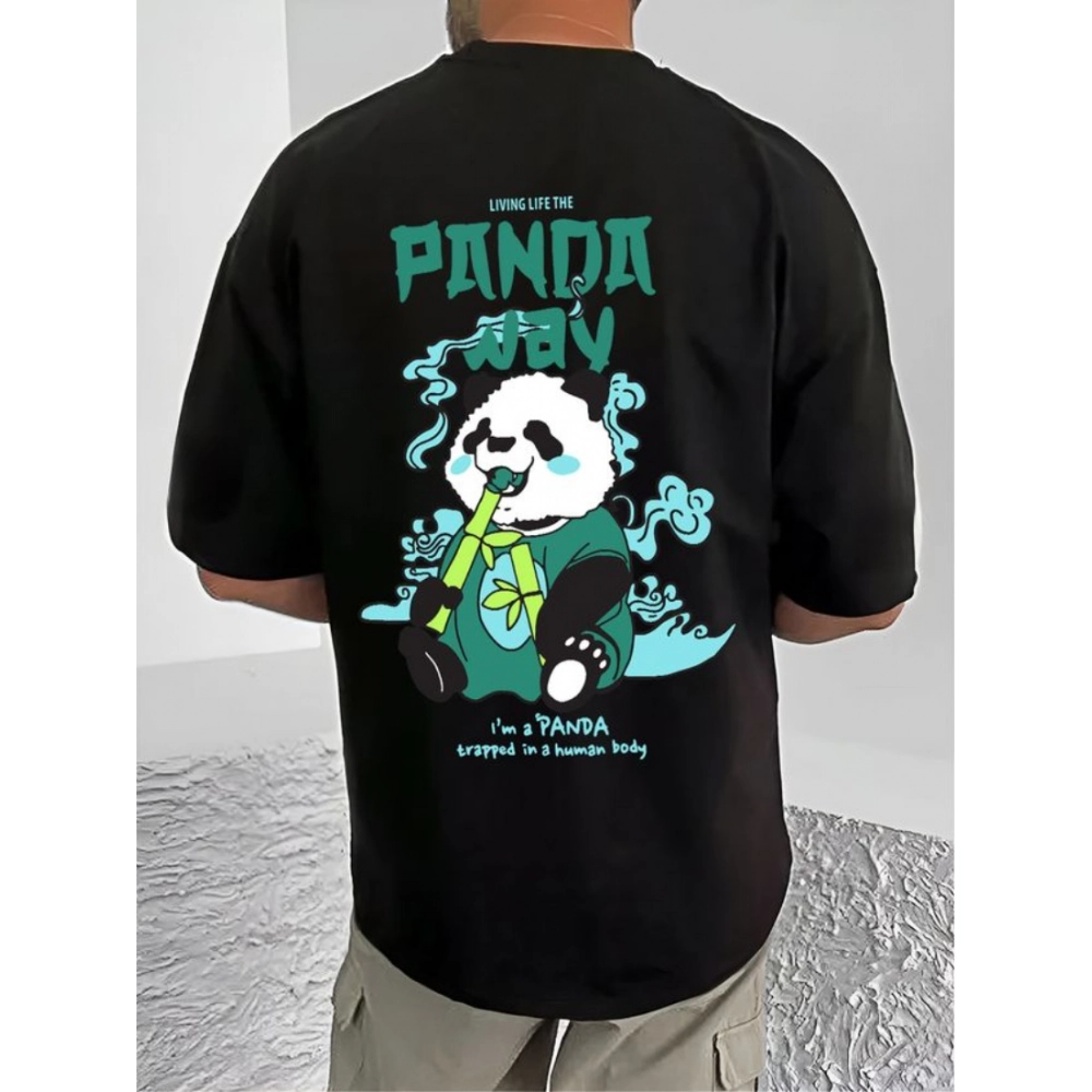 Men's Casual Cotton Blend Printed Round Neck Half Sleeve T-Shirt (Black) - Image 2
