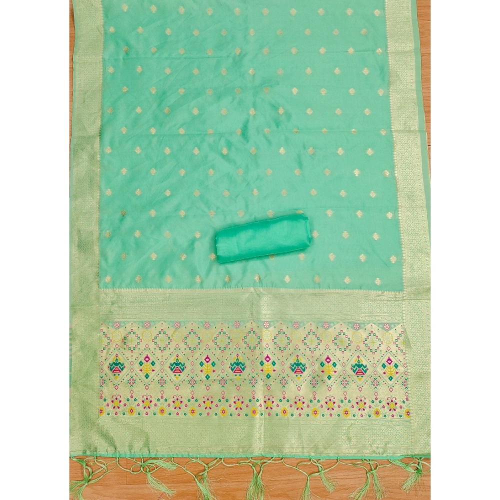 Women's Banarasi Silk Printed Unstitched Salwar Suit Material With Dupatta (Sea Green, 3Mtrs) - Image 4