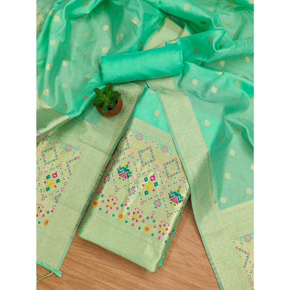 Women's Banarasi Silk Printed Unstitched Salwar Suit Material With Dupatta (Sea Green, 3Mtrs) - Image 2