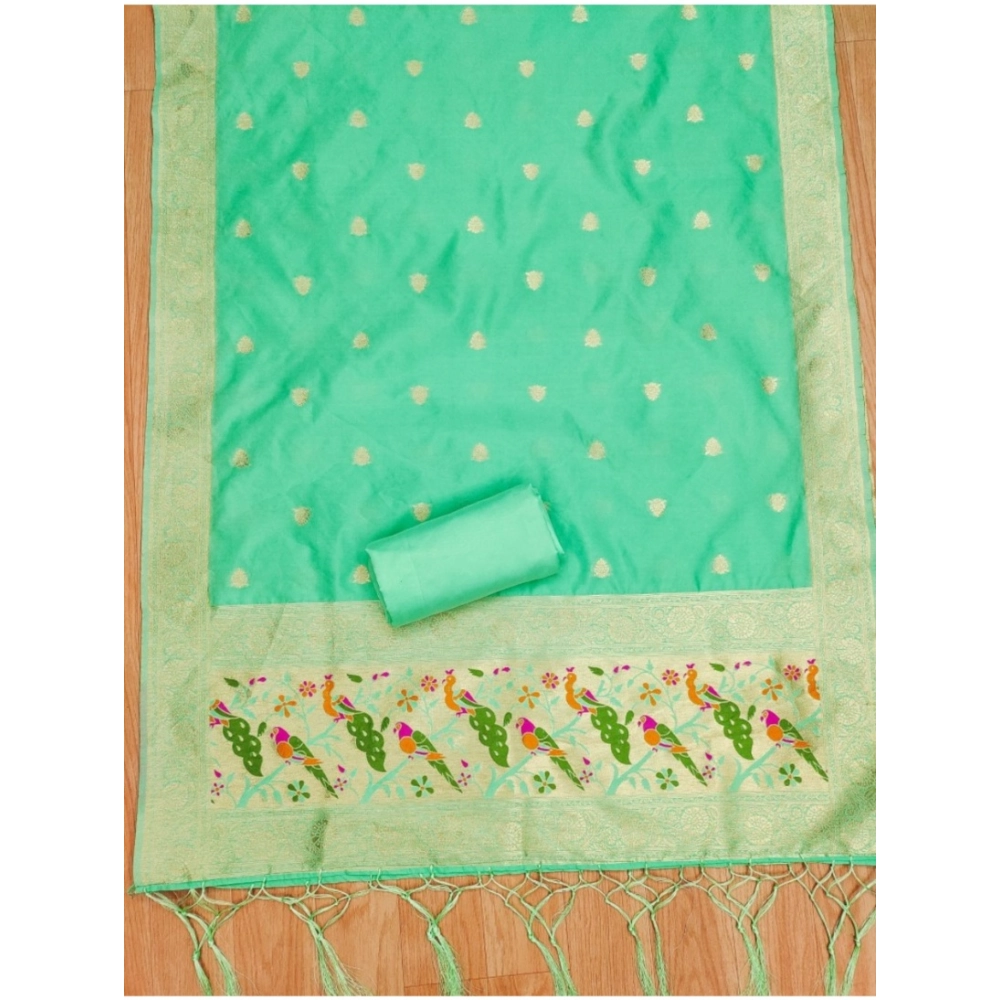 Women's Banarasi Silk Printed Unstitched Salwar Suit Material With Dupatta (Sea Green, 3Mtrs) - Image 4