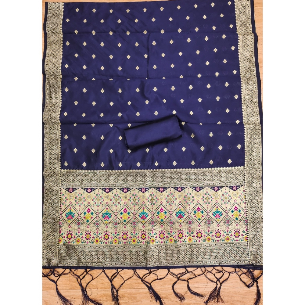 Women's Banarasi Silk Printed Unstitched Salwar Suit Material With Dupatta (Navy Blue, 3Mtrs) - Image 4