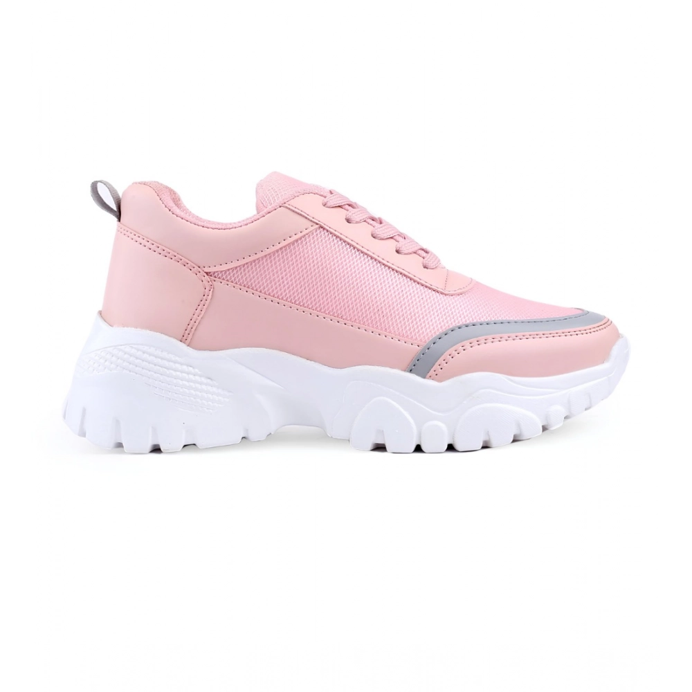 Women's Casual Mesh Printed Lace-Ups Shoes (Pink) - Image 4