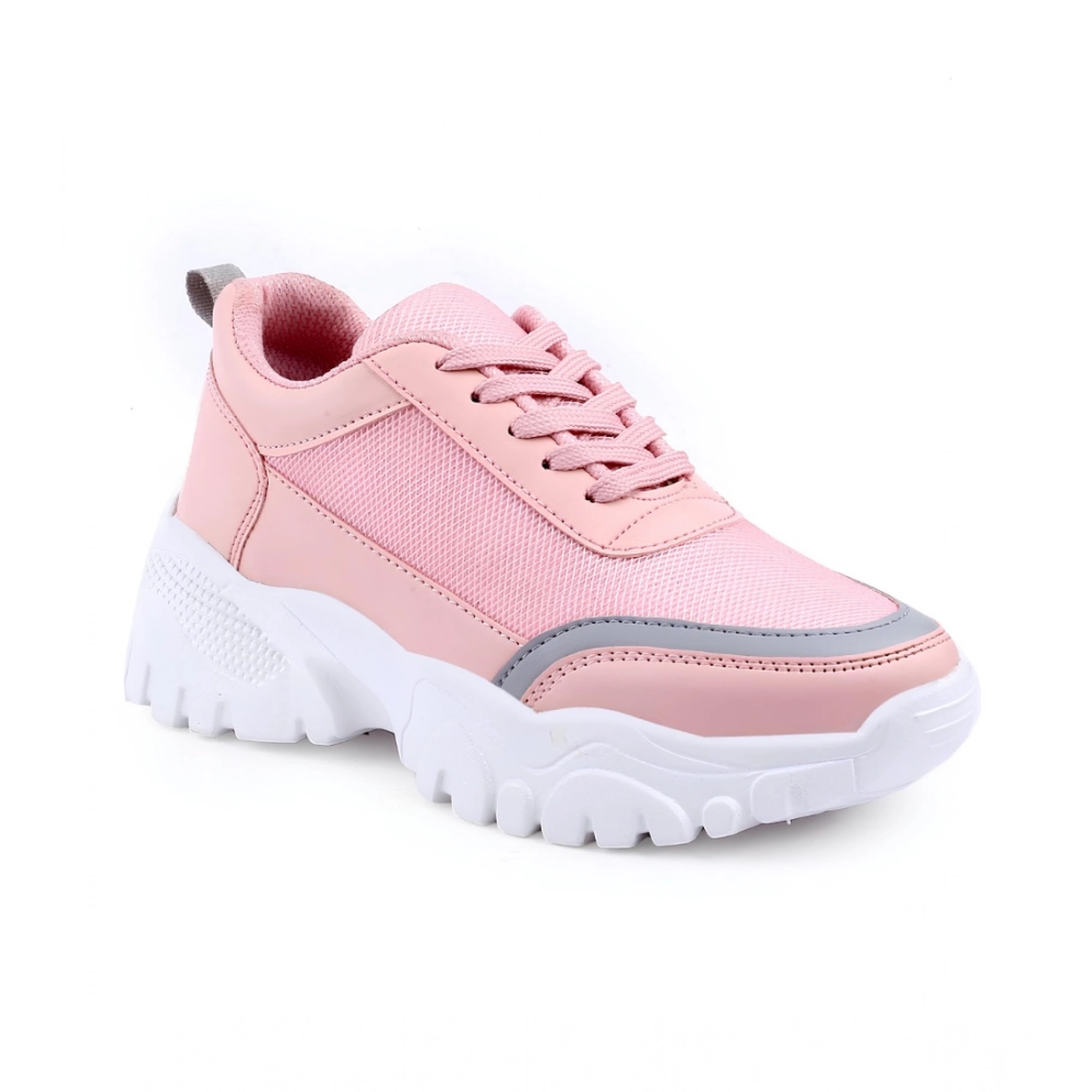 Women's Casual Mesh Printed Lace-Ups Shoes (Pink) - Image 2