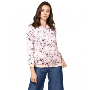 Women's Satin Floral 3/4th Sleeve Jacket (Light Pink)