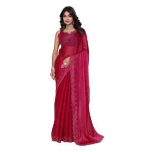 Women's Jimmy choo Embellished Bollywood Saree With Unstitched Blouse 5.5Mtr (Red)