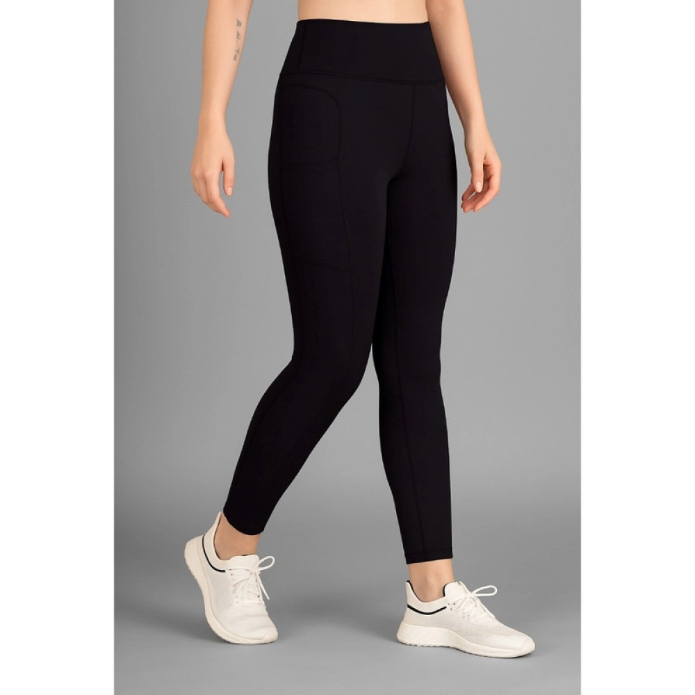 Women's Polyester Solid Ankle length High Waisted Tights (Black) - Image 2
