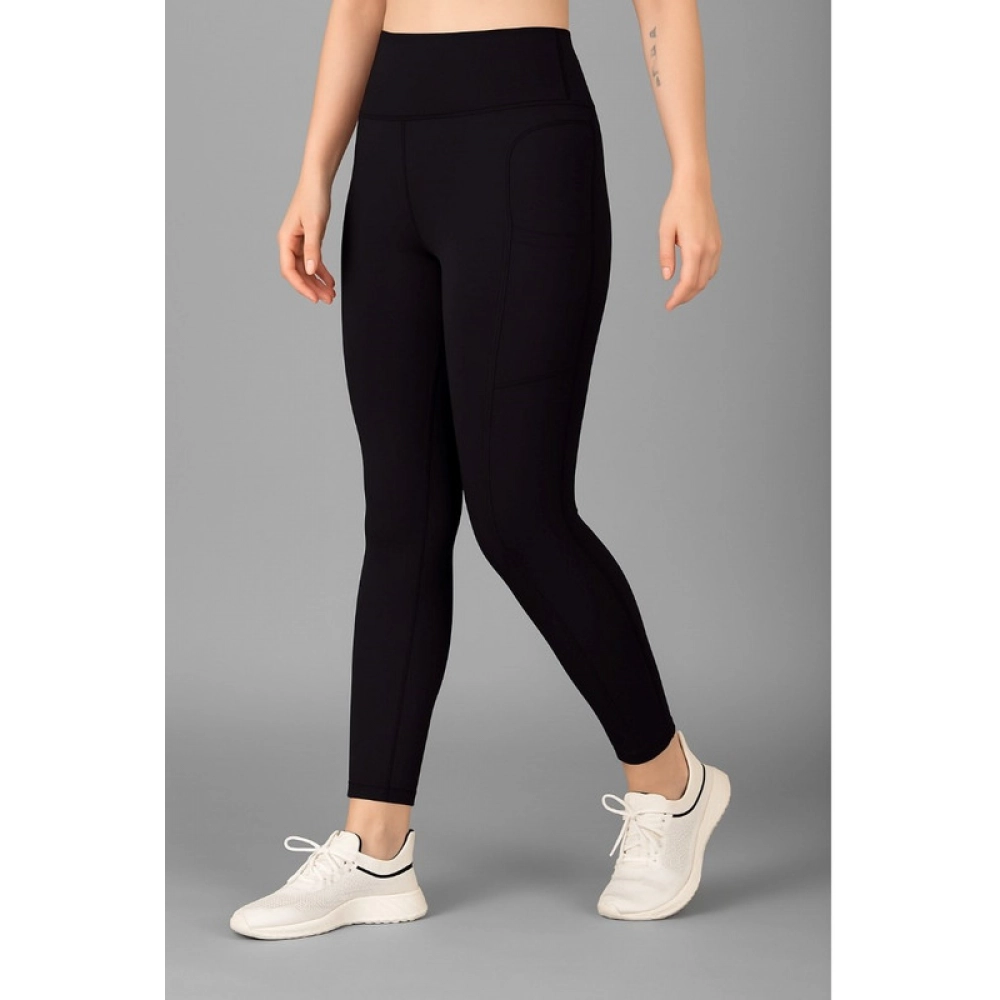 Women's Polyester Solid Ankle length High Waisted Tights (Black) - Image 3